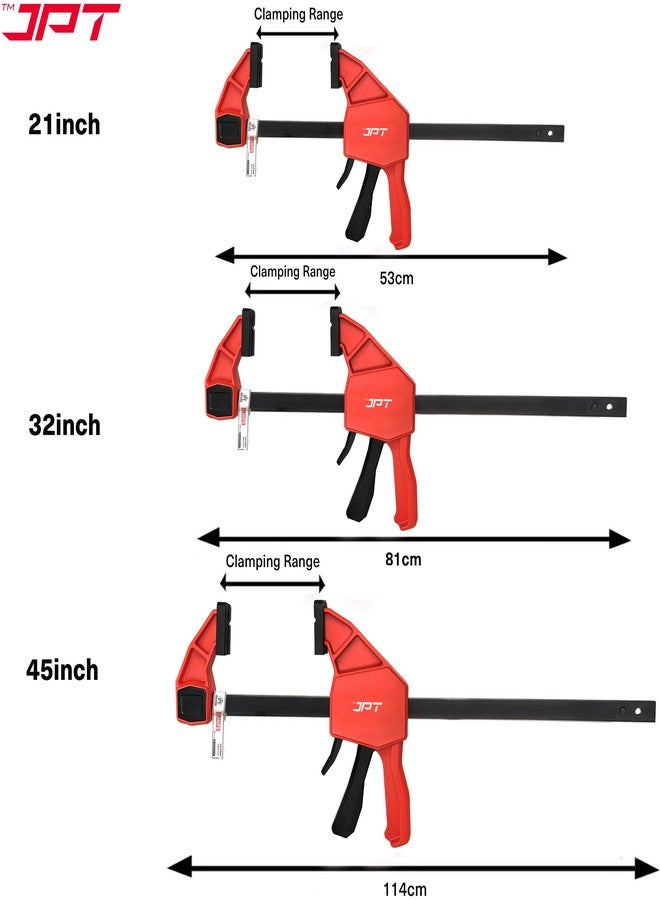JPT مشابك JPT فائقة التحمل بطول 45 بوصة مع آلية تثبيت سريعة | نطاق تثبيت 900 مم | مشابك خشبية بيد واحدة مع زناد تحرير سريع | مجموعة مشابك على شكل حرف F | قوة تحمل 155 رطلاً | أعمال النجارة، النجارة اليدوية، الأعمال اليدوية - Image 2